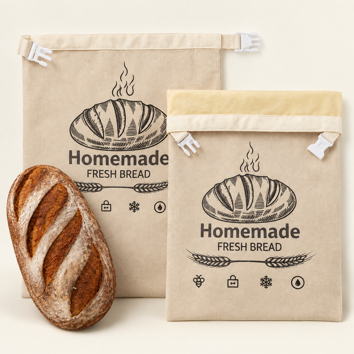 Beeswax Bread Bag two bags with bread